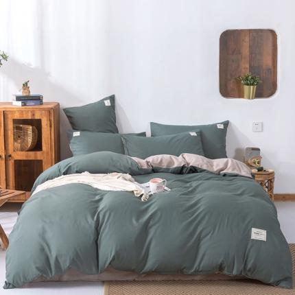 91家纺网 家纺一手货源 找家纺 米粒 2020新款纯色磨毛四件套 果绿+卡其