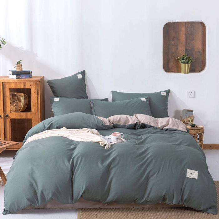 91家纺网 家纺一手货源 找家纺 米粒 2020新款纯色磨毛四件套 果绿+卡其