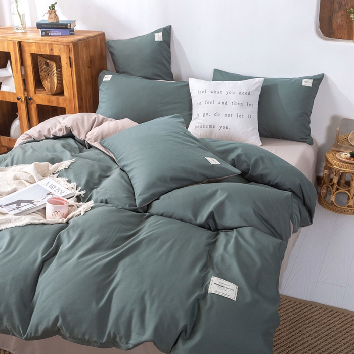 91家纺网 家纺一手货源 找家纺 米粒 2020新款纯色磨毛四件套 果绿+卡其