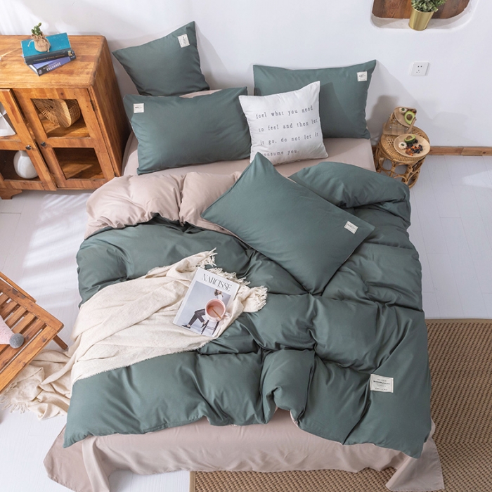 91家纺网 家纺一手货源 找家纺 米粒 2020新款纯色磨毛四件套 果绿+卡其