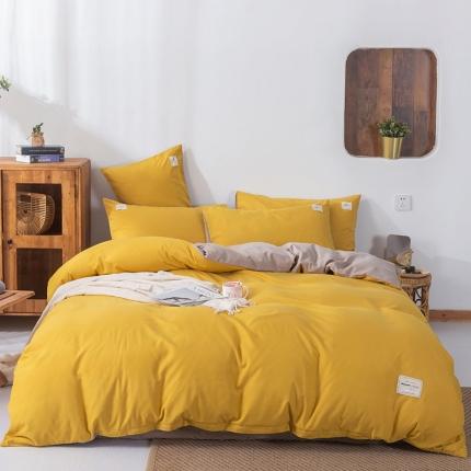 91家纺网 家纺一手货源 找家纺 米粒 2020新款纯色磨毛四件套 姜黄+卡其