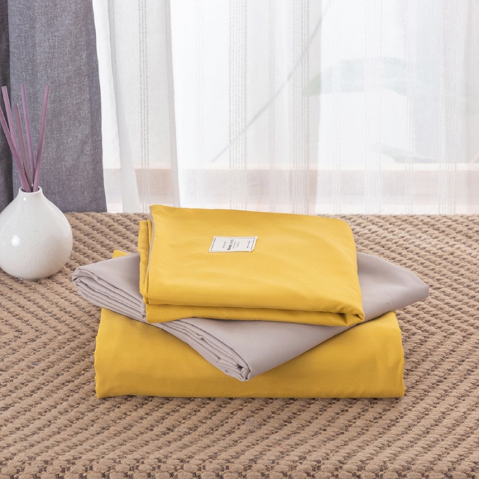 91家纺网 家纺一手货源 找家纺 米粒 2020新款纯色磨毛四件套 姜黄+卡其