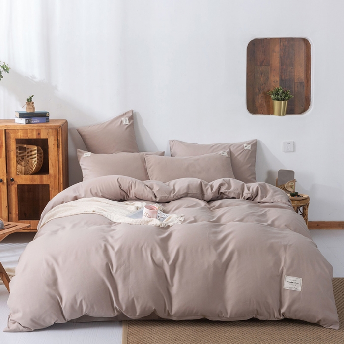 91家纺网 家纺一手货源 找家纺 米粒 2020新款纯色磨毛四件套 卡其