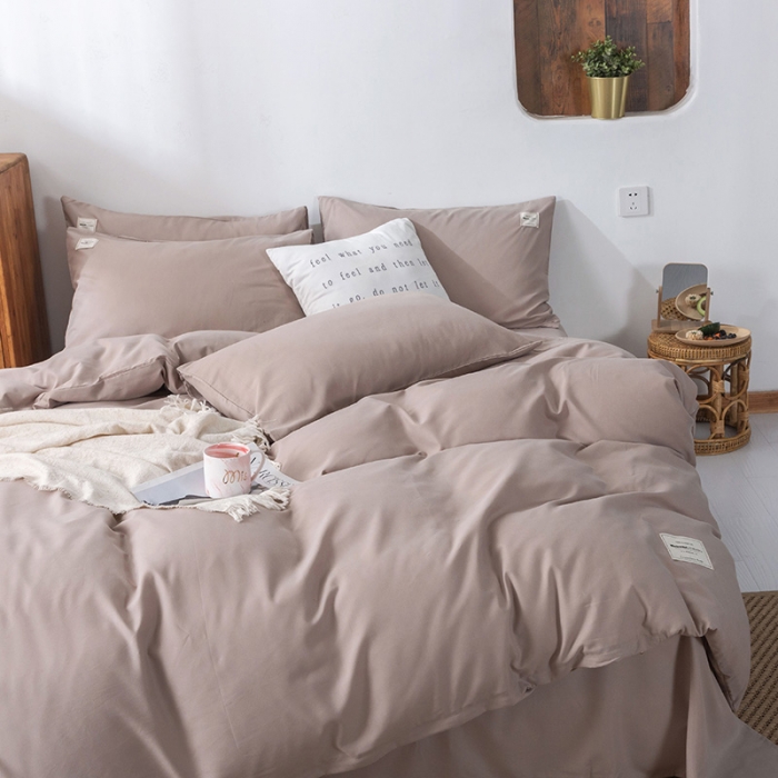 91家纺网 家纺一手货源 找家纺 米粒 2020新款纯色磨毛四件套 卡其