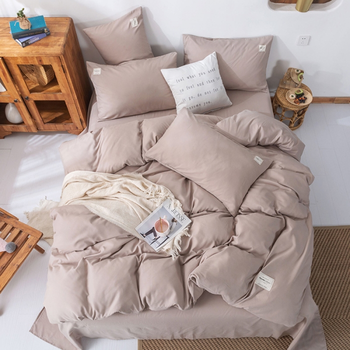 91家纺网 家纺一手货源 找家纺 米粒 2020新款纯色磨毛四件套 卡其