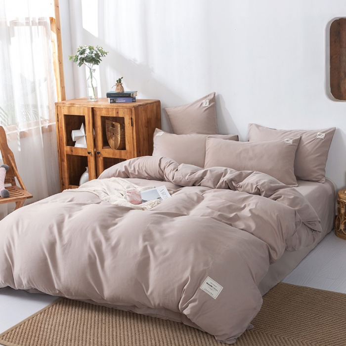 91家纺网 家纺一手货源 找家纺 米粒 2020新款纯色磨毛四件套 卡其