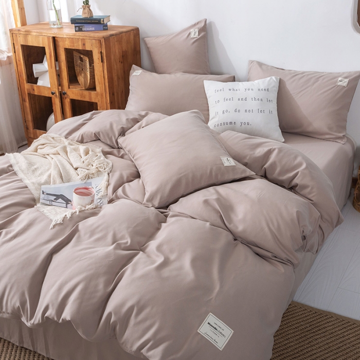 91家纺网 家纺一手货源 找家纺 米粒 2020新款纯色磨毛四件套 卡其