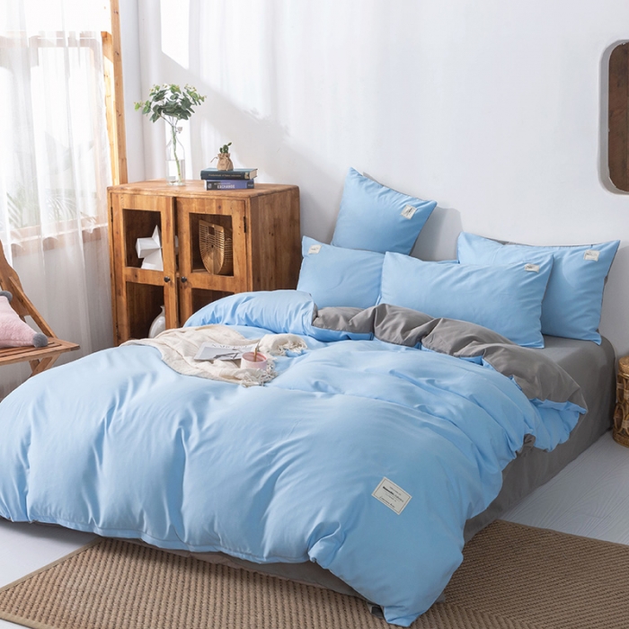 91家纺网 家纺一手货源 找家纺 米粒 2020新款纯色磨毛四件套 天蓝+灰