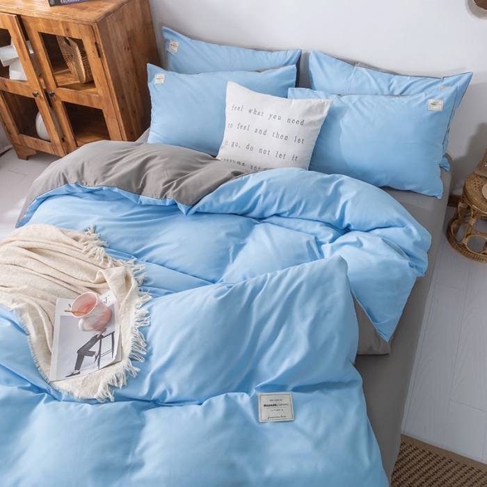 91家纺网 家纺一手货源 找家纺 米粒 2020新款纯色磨毛四件套 天蓝+灰