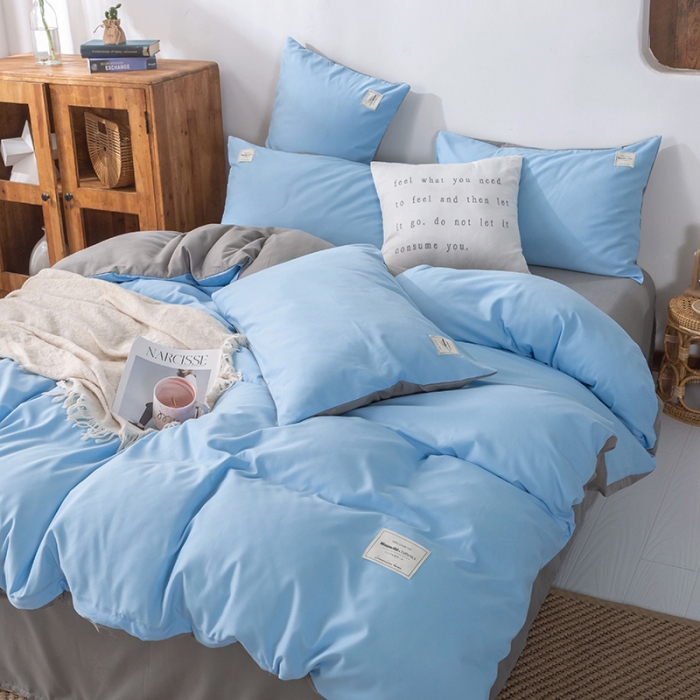 91家纺网 家纺一手货源 找家纺 米粒 2020新款纯色磨毛四件套 天蓝+灰