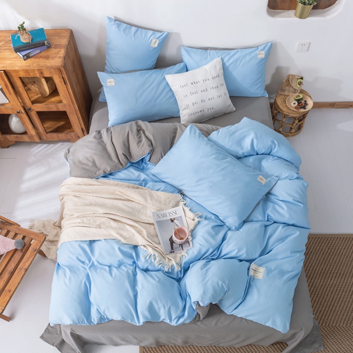 91家纺网 家纺一手货源 找家纺 米粒 2020新款纯色磨毛四件套 天蓝+灰