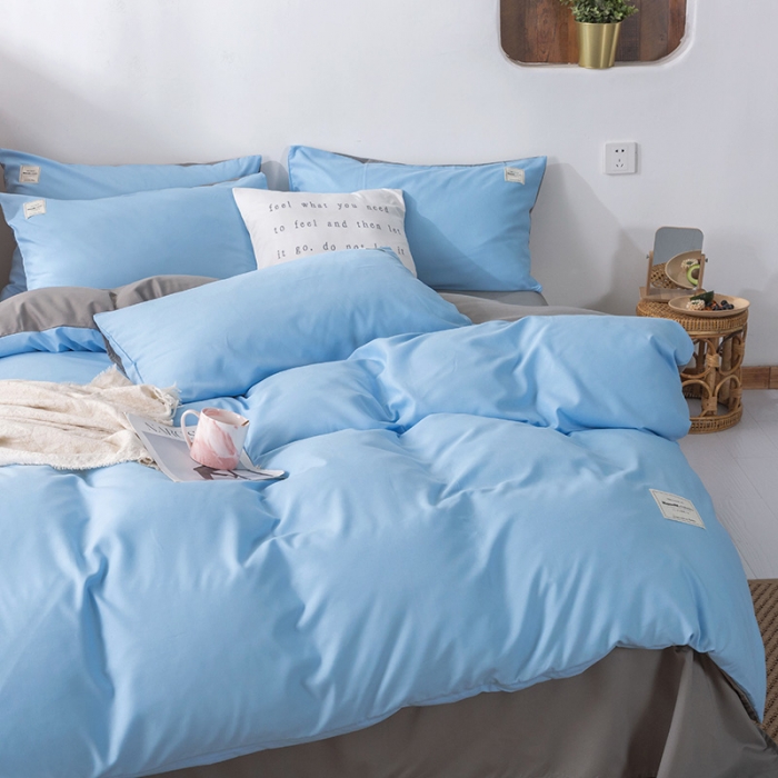 91家纺网 家纺一手货源 找家纺 米粒 2020新款纯色磨毛四件套 天蓝+灰