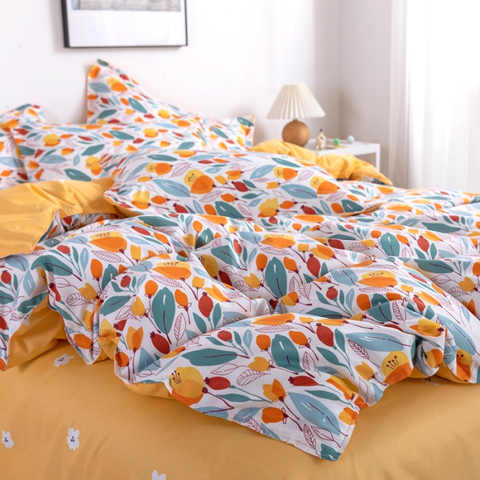 91家纺网 家纺一手货源 找家纺 米粒 2021新款芦荟棉套件 花影梦境