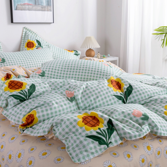 91家纺网 家纺一手货源 找家纺 米粒 2021新款芦荟棉套件 太阳花开