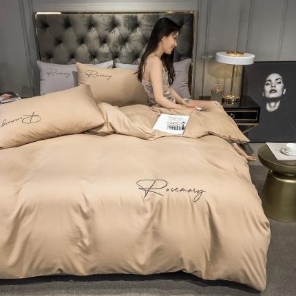 91家纺网 家纺一手货源 找家纺 火麒麟2023轻奢刺绣水洗棉四件套倾城系列 香槟金