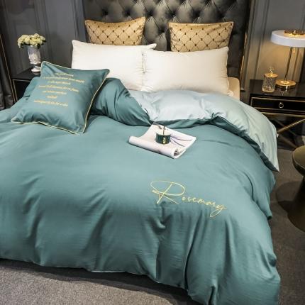 91家纺网 家纺一手货源 找家纺 火麒麟新款轻奢刺绣水洗棉单被套倾城系列 浅石蓝+梵星蓝