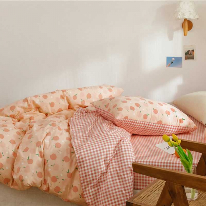 91家纺网 家纺一手货源 找家纺 棉眠 2020新款全棉小碎花13070四件套 粉果果