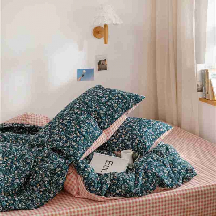 91家纺网 家纺一手货源 找家纺 棉眠 2020新款全棉小碎花13070四件套 蓝影