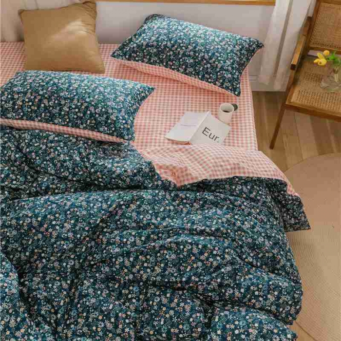 91家纺网 家纺一手货源 找家纺 棉眠 2020新款全棉小碎花13070四件套 蓝影