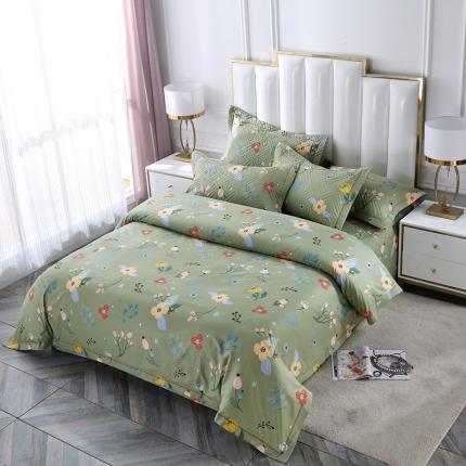 OL 2021新款13372全棉床盖夹棉活性印染单被套 花蕾-绿