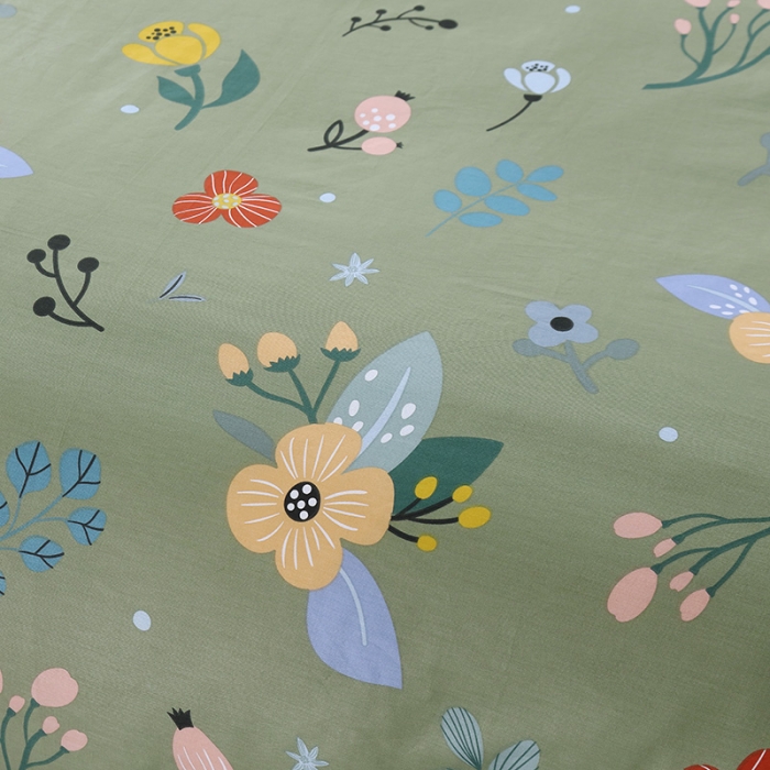 91家纺网 家纺一手货源 找家纺 OL 2021新款13372全棉床盖夹棉活性印染单被套 花蕾-绿