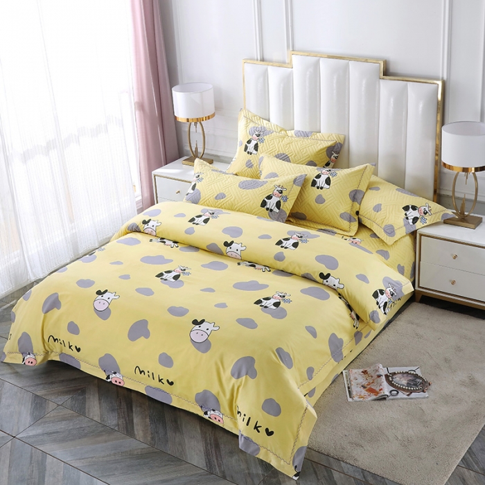 91家纺网 家纺一手货源 找家纺 OL 2021新款13372全棉床盖夹棉活性印染单被套 网红小妞-黄