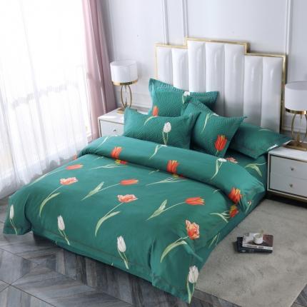 OL 2021新款13372全棉床盖夹棉活性印染单被套 郁金香