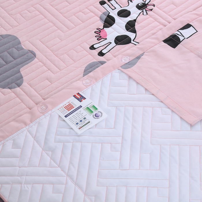 91家纺网 家纺一手货源 找家纺 OL 2021新款13372全棉夹棉活性印染单品床盖 网红小妞-粉