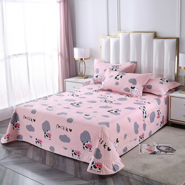 91家纺网 家纺一手货源 找家纺 OL 2021新款13372全棉夹棉活性印染单品床盖 网红小妞-粉