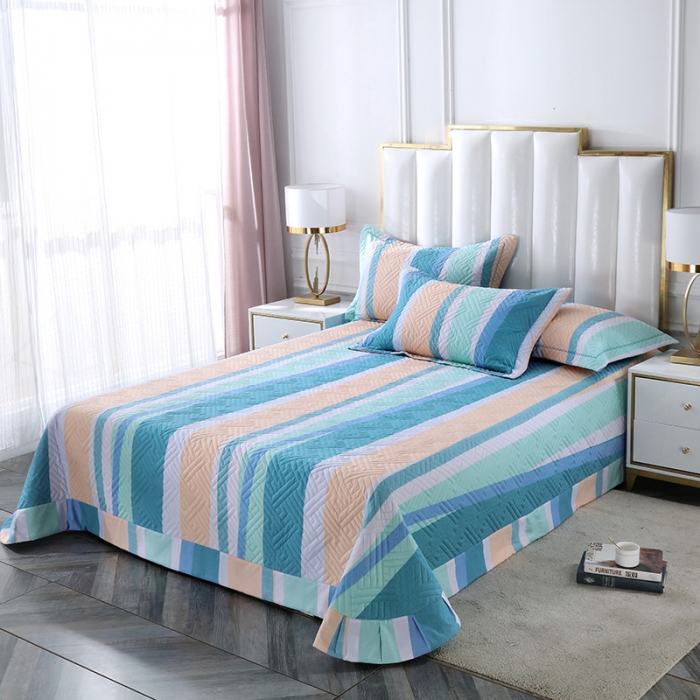 91家纺网 家纺一手货源 找家纺 OL 2021新款13372全棉夹棉活性印染单品床盖 时光印记