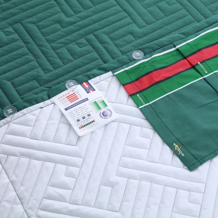 91家纺网 家纺一手货源 找家纺 OL 2021新款13372全棉夹棉活性印染单品床盖 你好-绿