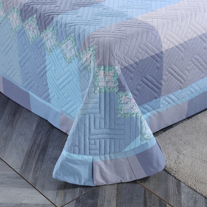 91家纺网 家纺一手货源 找家纺 OL 2021新款13372全棉夹棉活性印染单品床盖 兰博斯卡