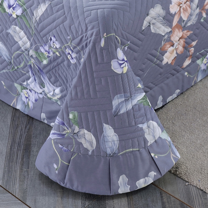 91家纺网 家纺一手货源 找家纺 OL 2021新款13372全棉夹棉活性印染单品床盖 花意阑珊