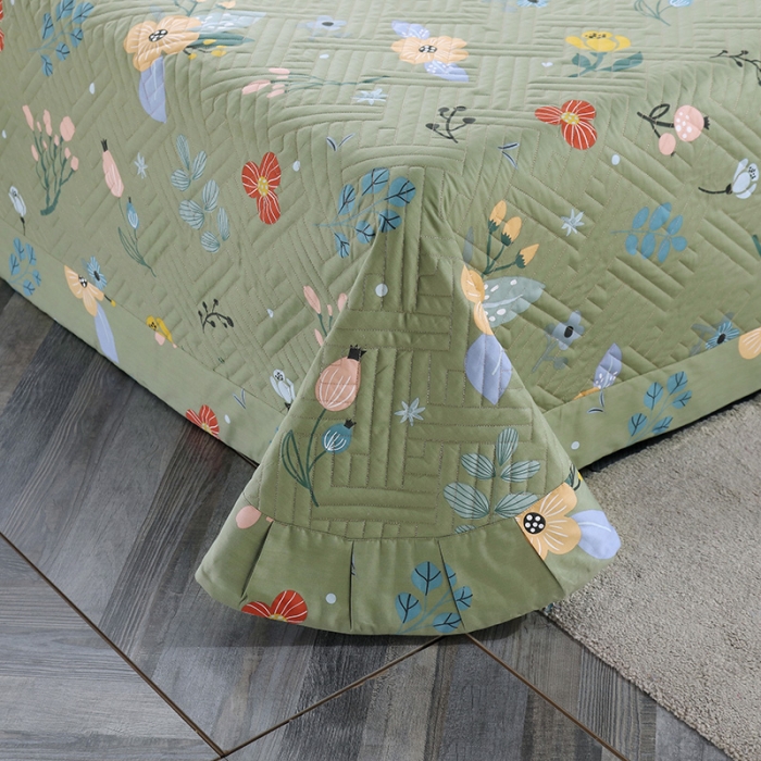 91家纺网 家纺一手货源 找家纺 OL 2021新款13372全棉夹棉活性印染单品床盖 花蕾-绿