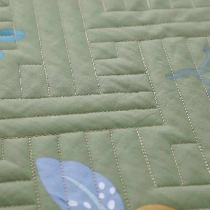 91家纺网 家纺一手货源 找家纺 OL 2021新款13372全棉夹棉活性印染单品床盖 花蕾-绿