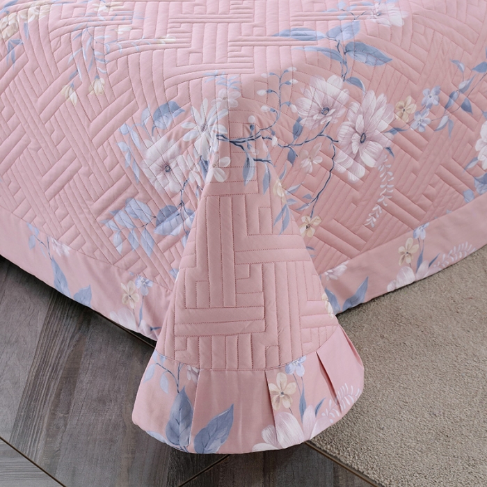 91家纺网 家纺一手货源 找家纺 OL 2021新款13372全棉夹棉活性印染单品床盖 春晓-梦