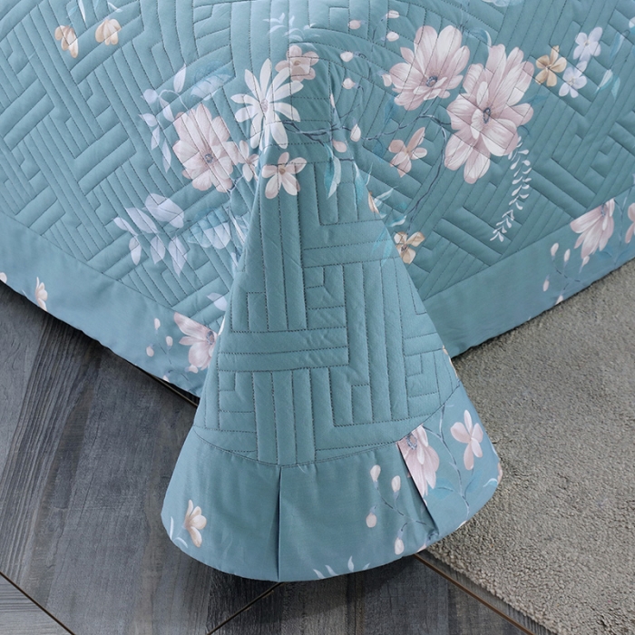 91家纺网 家纺一手货源 找家纺 OL 2021新款13372全棉夹棉活性印染单品床盖 春晓-兰