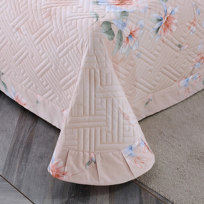 91家纺网 家纺一手货源 找家纺 OL 2021新款13372全棉夹棉活性印染单品床盖 出水芙蓉