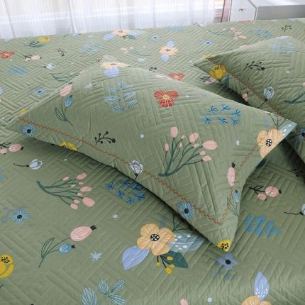 OL 2021新款13372全棉夹棉活性印染单品枕套 花蕾-绿