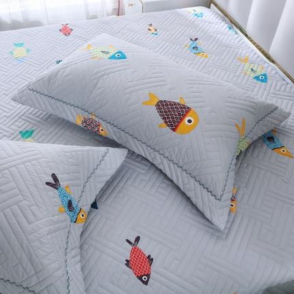 OL 2021新款13372全棉夹棉活性印染单品枕套 锦鲤-灰