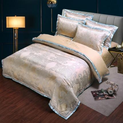 OL家纺2020欧式轻奢丝加棉贡缎大提花床盖四件套 别样年华
