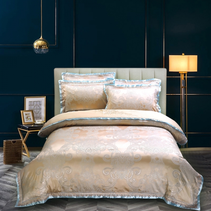91家纺网 家纺一手货源 找家纺 OL家纺2020欧式轻奢丝加棉贡缎大提花床盖四件套 别样年华