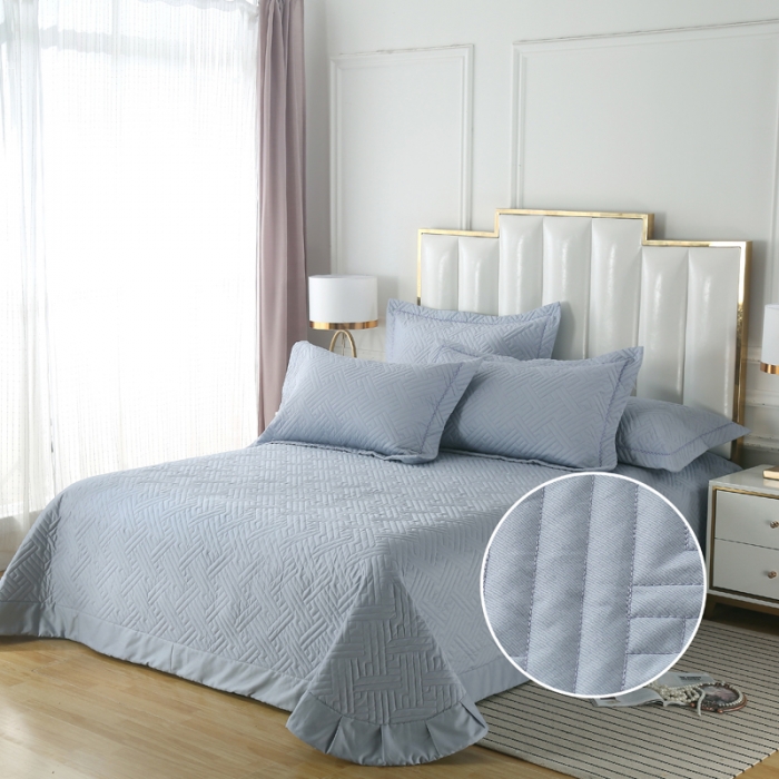 91家纺网 家纺一手货源 找家纺 OL2020长绒棉60S肌理纹全棉婚庆夹棉单床盖 长格-灰紫