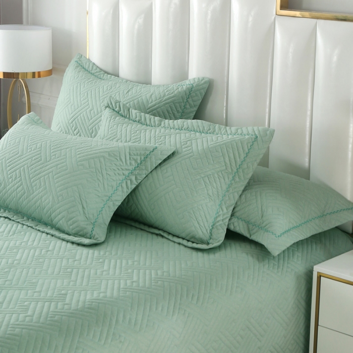 91家纺网 家纺一手货源 找家纺 OL 2020长绒棉60S肌理纹全棉婚庆夹棉单枕套 圆点豆绿