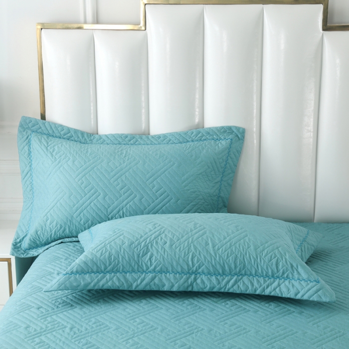 91家纺网 家纺一手货源 找家纺 OL 2020长绒棉60S肌理纹全棉婚庆夹棉单枕套 圆点蓝