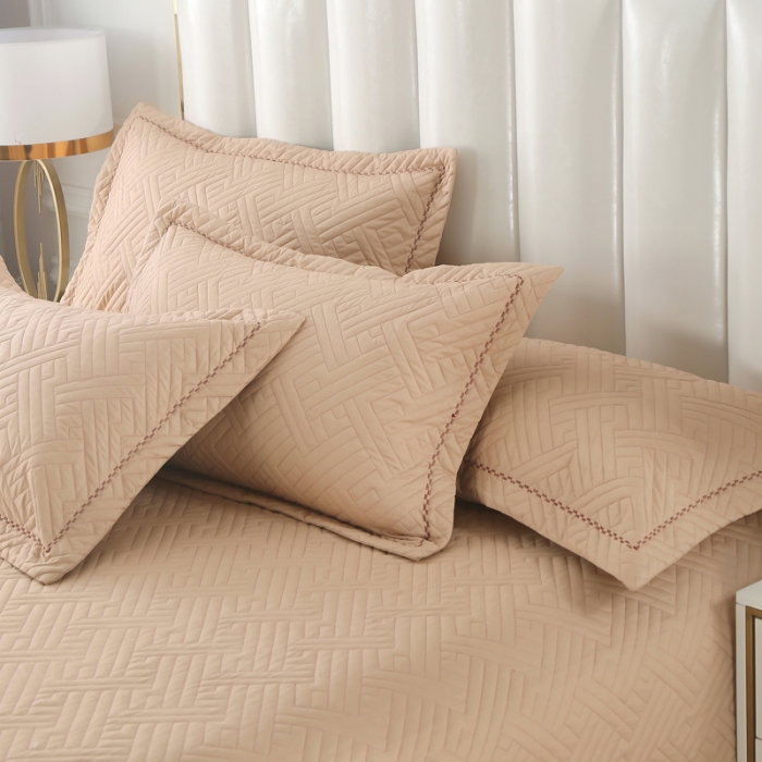 91家纺网 家纺一手货源 找家纺 OL 2020长绒棉60S肌理纹全棉婚庆夹棉单枕套 长格夕阳红