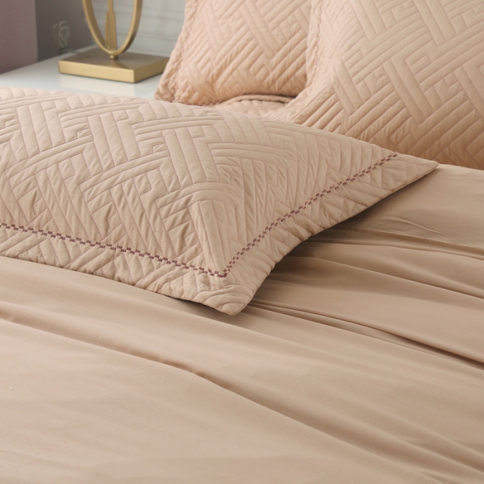 91家纺网 家纺一手货源 找家纺 OL 2020长绒棉60S肌理纹全棉婚庆夹棉单枕套 长格夕阳红