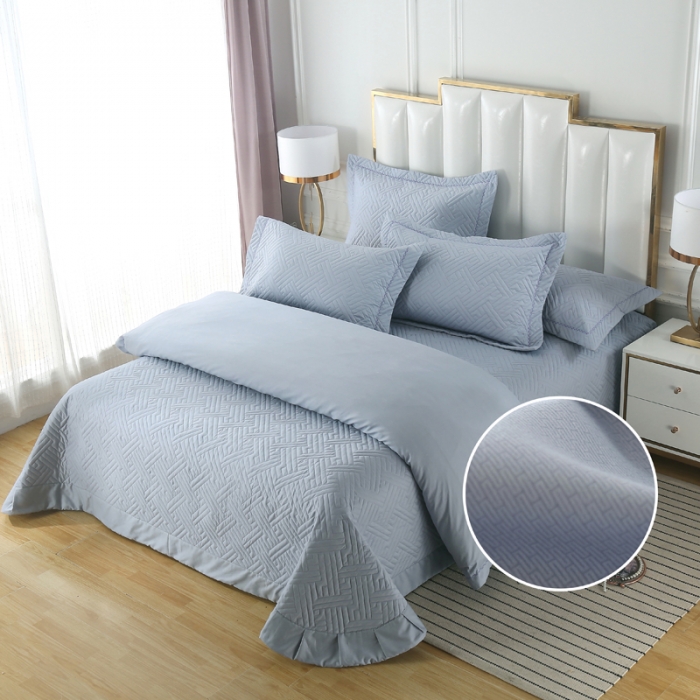 91家纺网 家纺一手货源 找家纺 OL 2020长绒棉60S肌理纹全棉婚庆夹棉单被套 长格灰紫