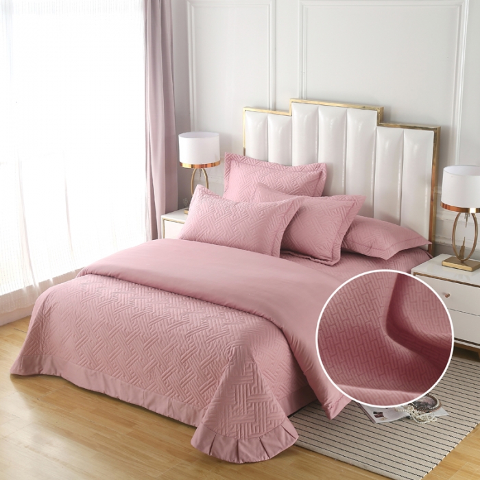 91家纺网 家纺一手货源 找家纺 OL 2020长绒棉60S肌理纹全棉婚庆夹棉单被套 长格豆沙