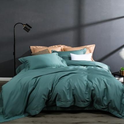 91家纺网 家纺一手货源 找家纺 嘉悦新品50*50S纯色埋绳全棉匹马棉贡缎长绒棉四件套北岛绿